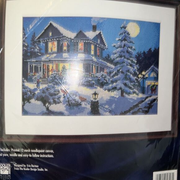 Bucilla Christmas House Needlepoint Kit 60748 Victorian Snow Night 1997 Vintage - Picture 2 of 5
